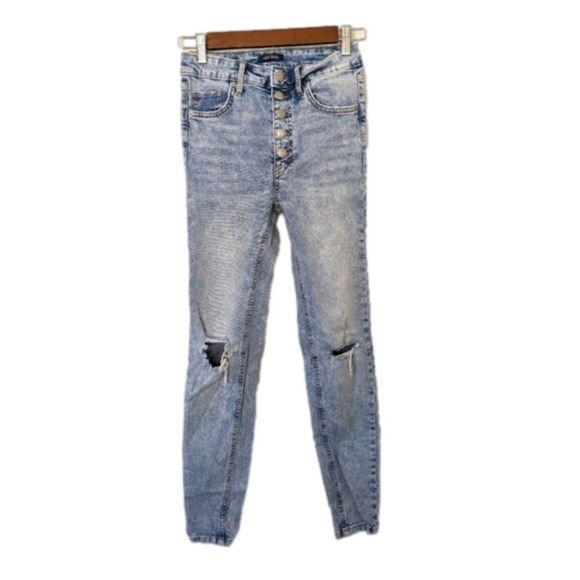 Wild Fable Highest Rise 5‎ Button Fly Skinny Distressed Light Wash Denim Jeans 0 - Picture 1 of 7